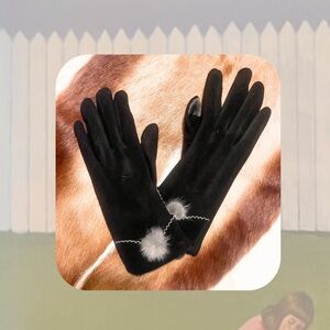 🆕 🎉 elegant black touch screen gloves with gray stitching & pom pom